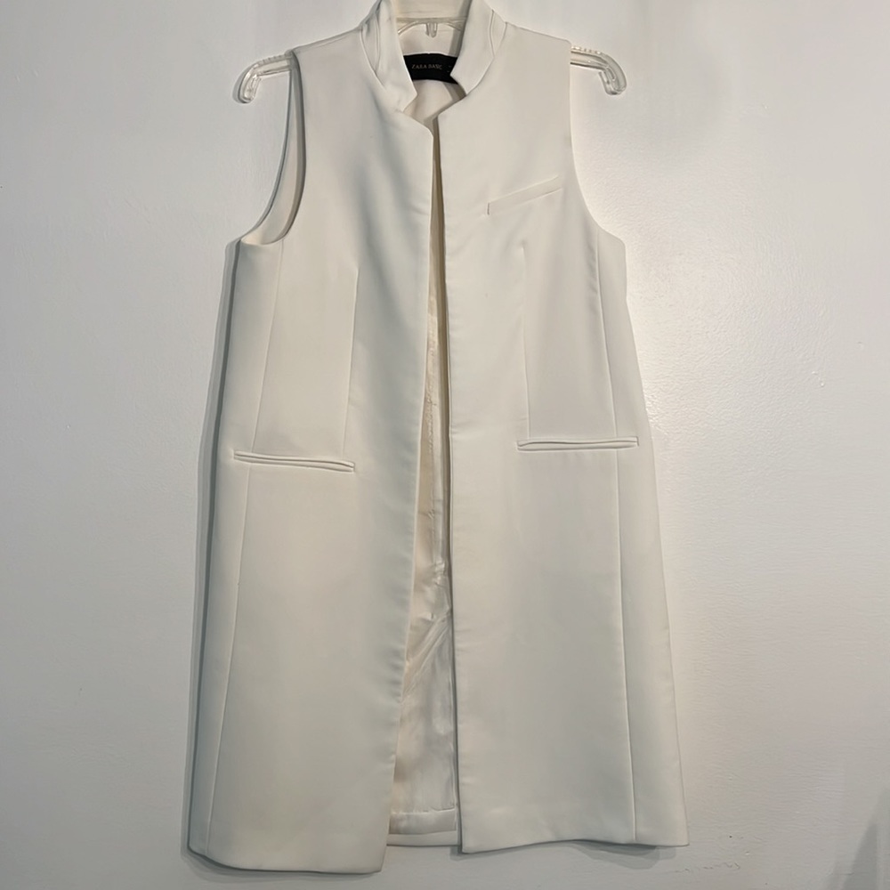 Zara long waistcoat in white